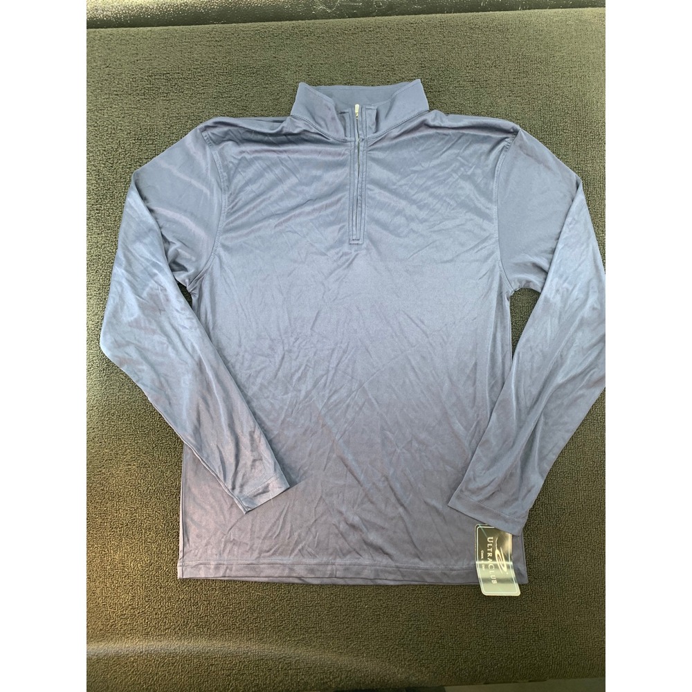 UltraClub Cool Dry Performance 1/4 Zip Pullover Top Blue‎ S P